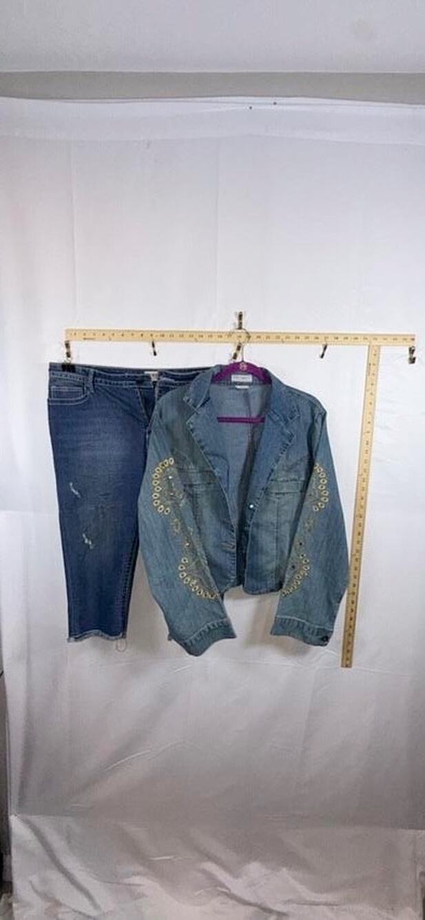 Jamie Nicole Denim Jacket VGS Capri Pants Set Womens 16 Embroidered Blue Jeans